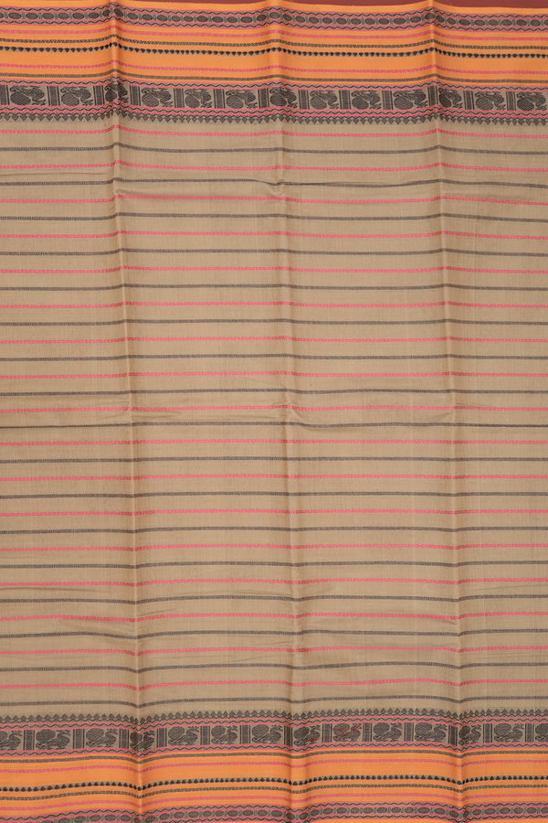 Kanchi Cotton Saree In Cedar Brown With Stripes Design