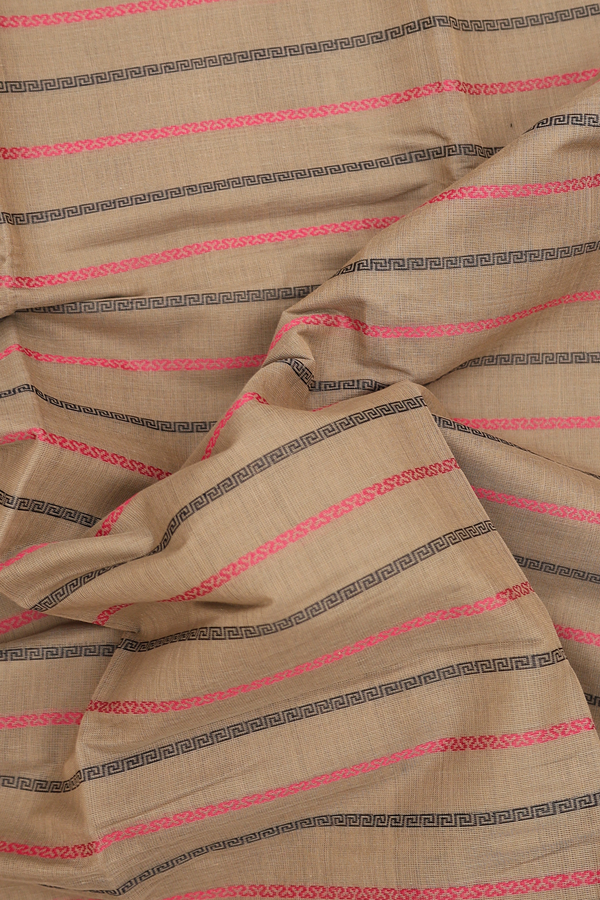 Kanchi Cotton Saree In Cedar Brown With Stripes Design