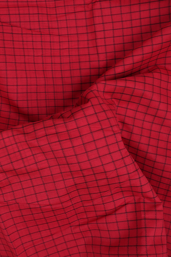 Kanchi Cotton Saree In Chilli Red With Checks Design