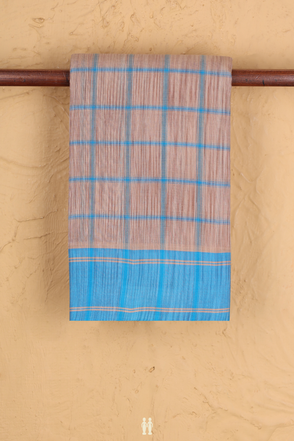 Kanchi Cotton Saree In Cocoa Brown With Checks Design