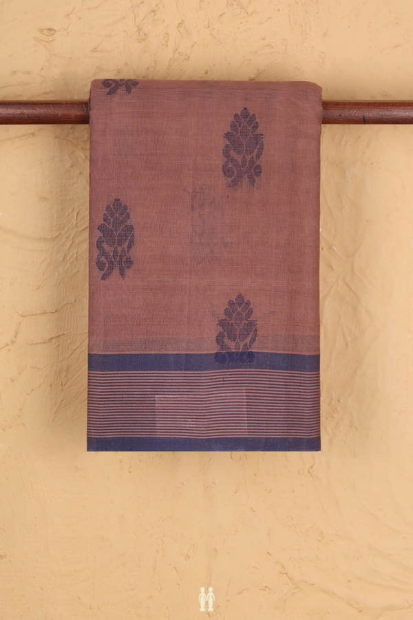 Kanchi Cotton Saree In Cocoa Brown With Floral Buttas