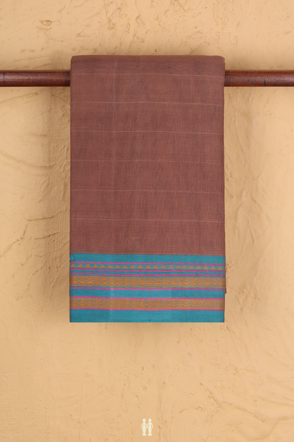 Kanchi Cotton Saree In Cocoa Brown With Self Stripes Design