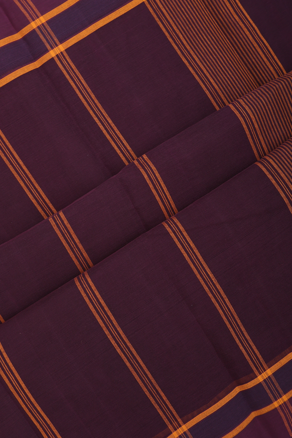 Kanchi Cotton Saree In Cocoa Brown With Stripes Border