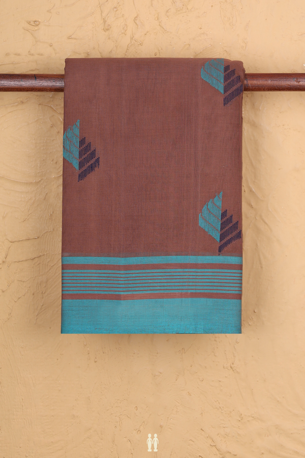 Kanchi Cotton Saree In Cocoa Brown With Threadwork Buttas