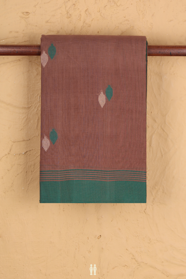 Kanchi Cotton Saree In Cocoa Brown With Threadwork Buttas