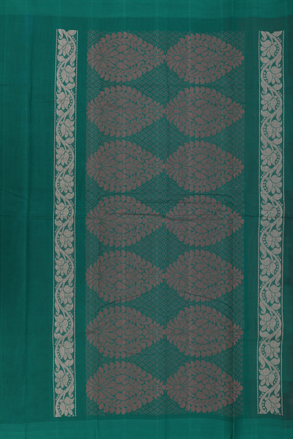 Kanchi Cotton Saree In Cocoa Brown With Threadwork Buttas