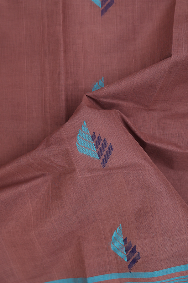 Kanchi Cotton Saree In Cocoa Brown With Threadwork Buttas