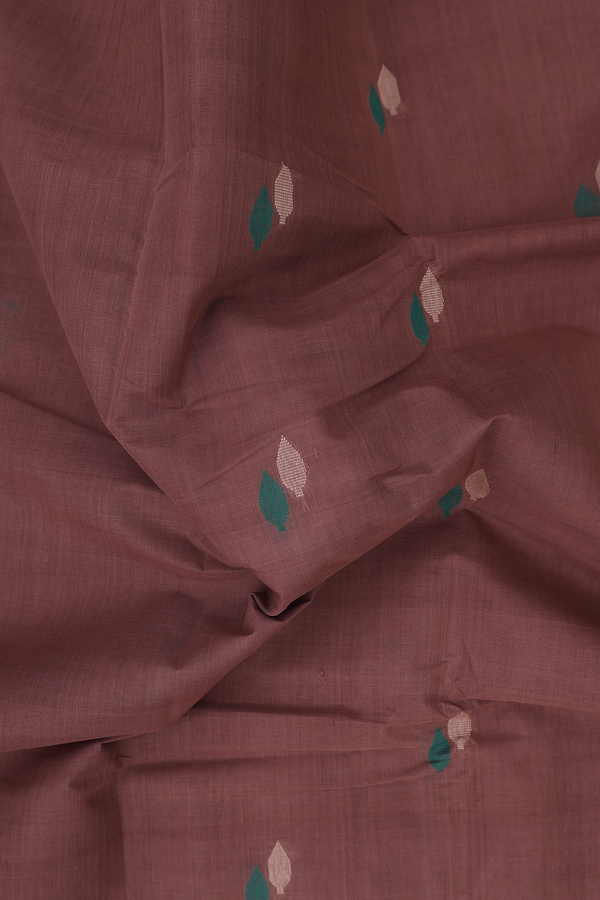 Kanchi Cotton Saree In Cocoa Brown With Threadwork Buttas