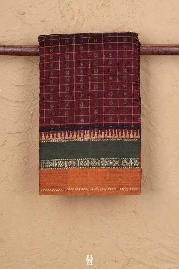 Kanchi Cotton Saree In Coffee Brown With Checks Design