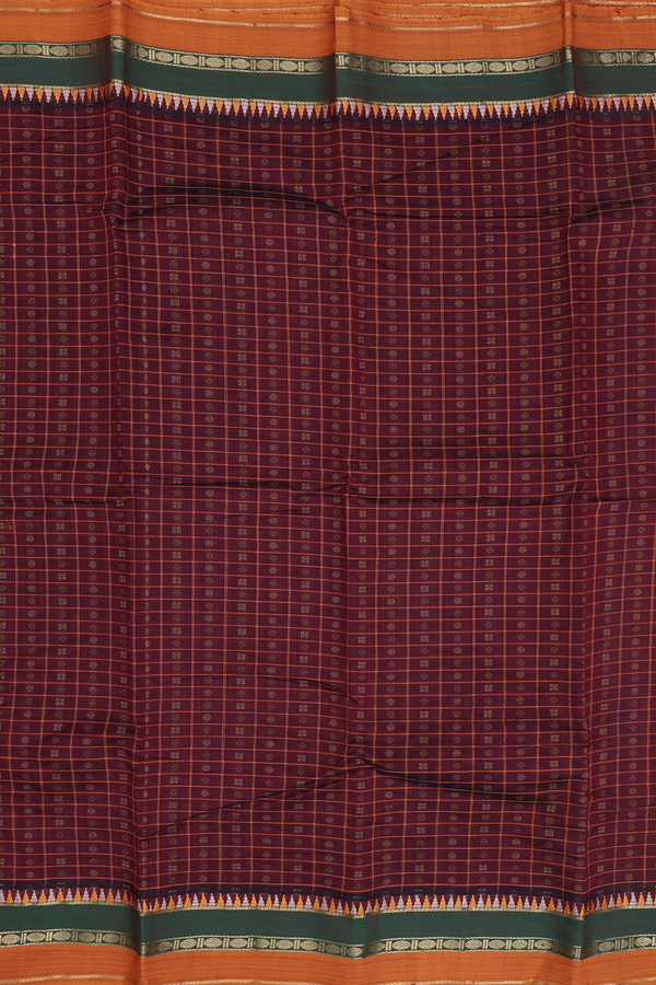 Kanchi Cotton Saree In Coffee Brown With Checks Design