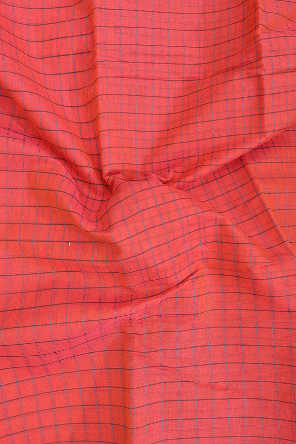 Kanchi Cotton Saree In Coral Orange With Checks Design