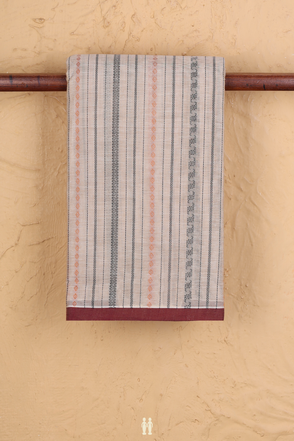 Kanchi Cotton Saree In Cream Color With Stripes Design