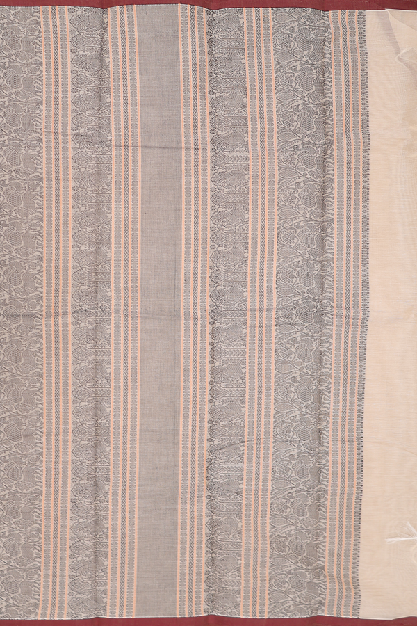 Kanchi Cotton Saree In Cream Color With Stripes Design