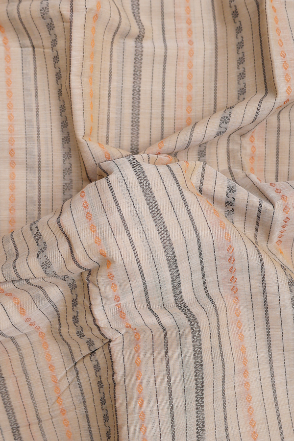 Kanchi Cotton Saree In Cream Color With Stripes Design