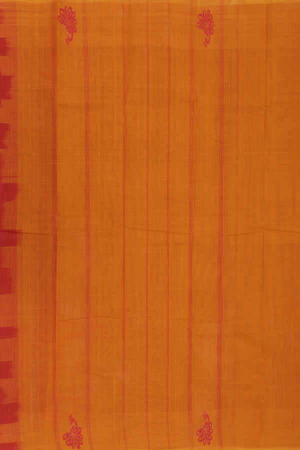 Kanchi Cotton Saree In Crimson Red With Peacock Border