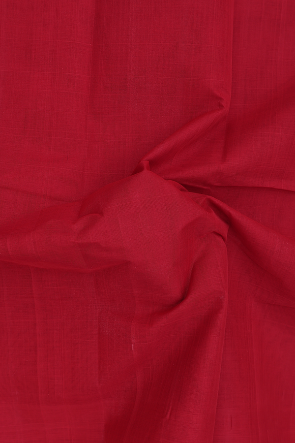 Kanchi Cotton Saree In Crimson Red With Peacock Border