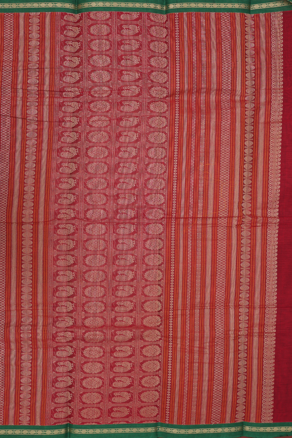 Kanchi Cotton Saree In Crimson Red With Stripes Design