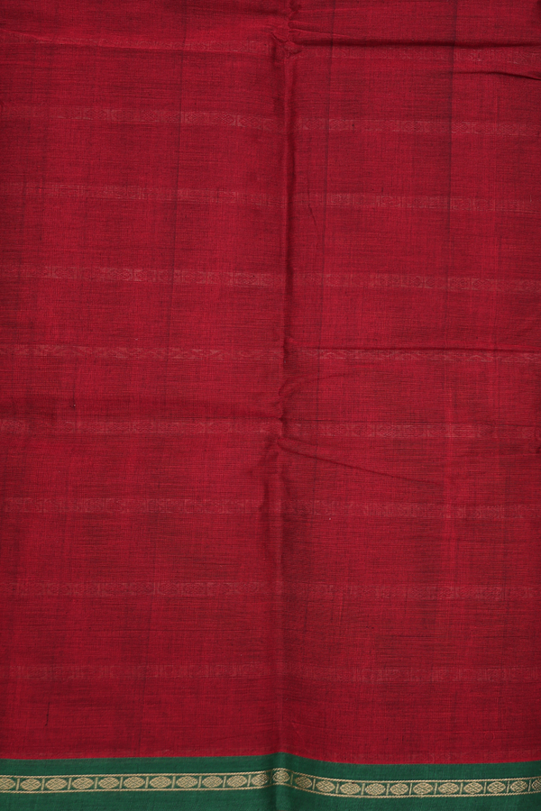 Kanchi Cotton Saree In Crimson Red With Stripes Design