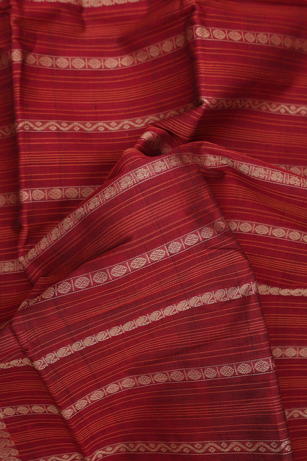 Kanchi Cotton Saree In Crimson Red With Stripes Design