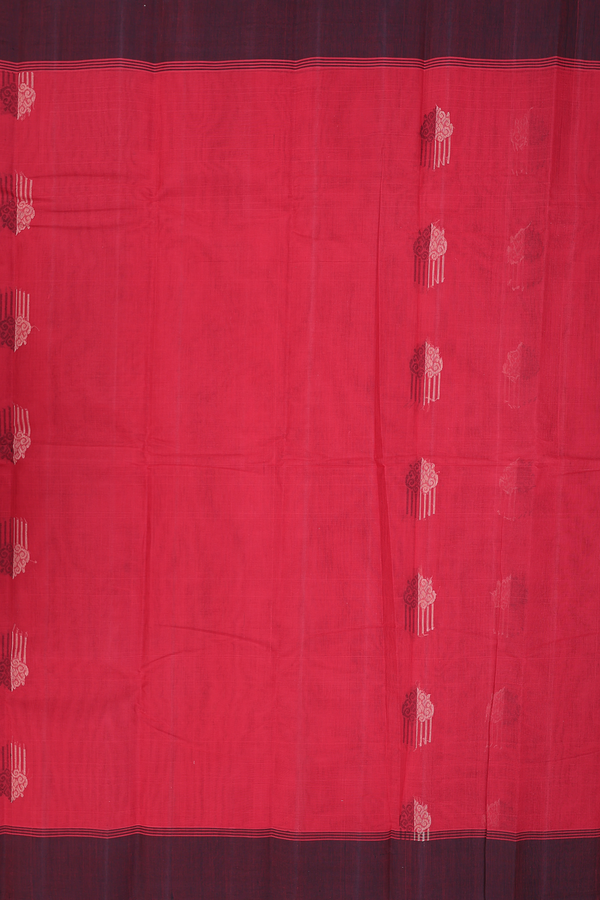 Kanchi Cotton Saree In Crimson Red With Threadwork Buttas