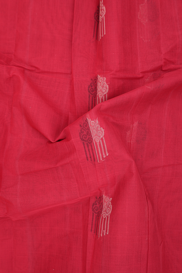 Kanchi Cotton Saree In Crimson Red With Threadwork Buttas