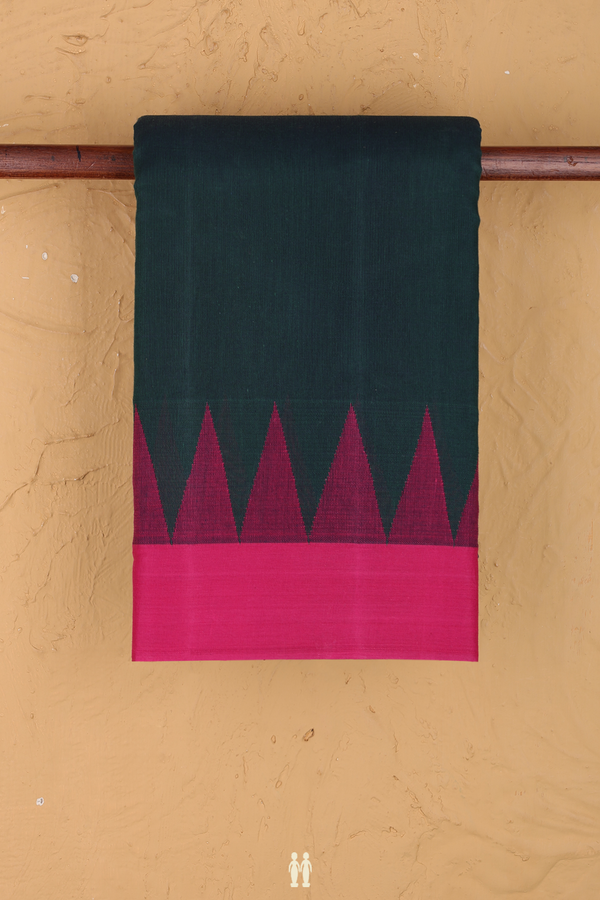 Kanchi Cotton Saree In Dark Green With Ganga Jamuna Border