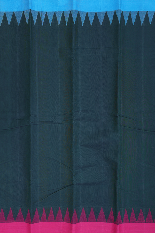 Kanchi Cotton Saree In Dark Green With Ganga Jamuna Border