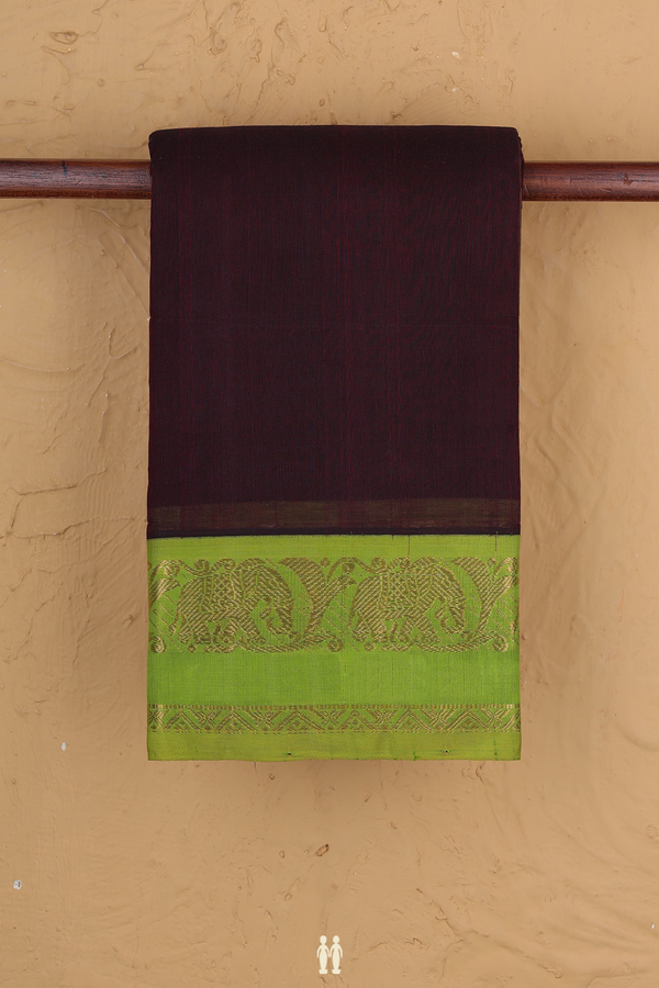 Kanchi Cotton Saree In Dark Maroon With Contrast Border