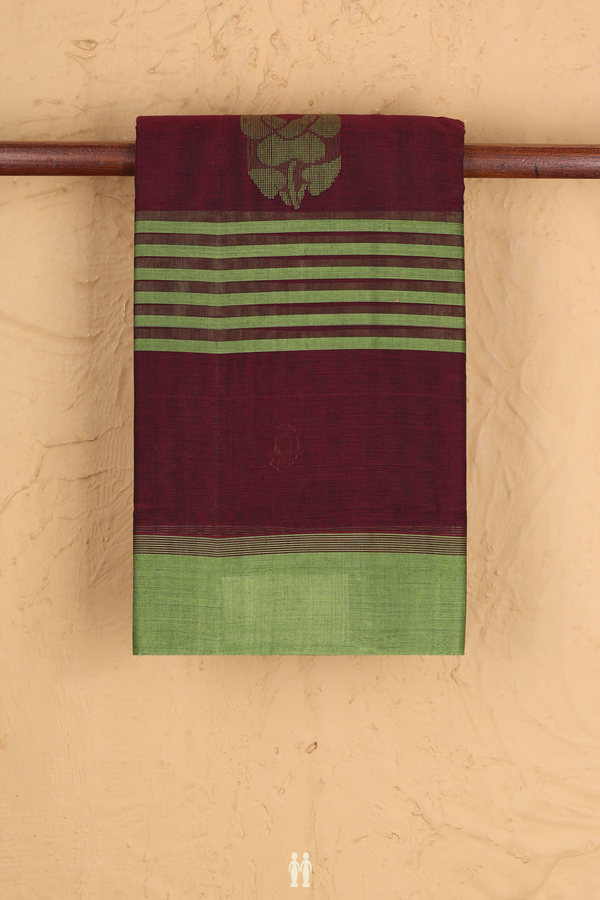 Kanchi Cotton Saree In Dark Maroon With Stripes Design