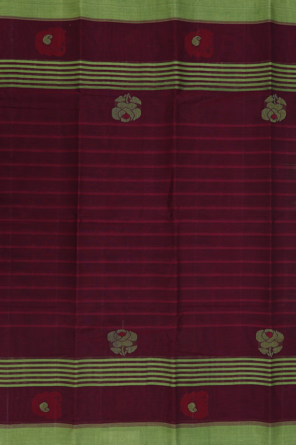 Kanchi Cotton Saree In Dark Maroon With Stripes Design