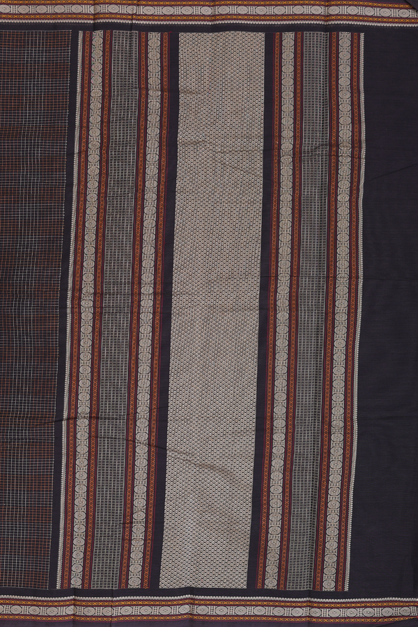 Kanchi Cotton Saree In Dark Oak Brown With Checks Design