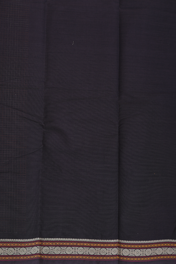 Kanchi Cotton Saree In Dark Oak Brown With Checks Design