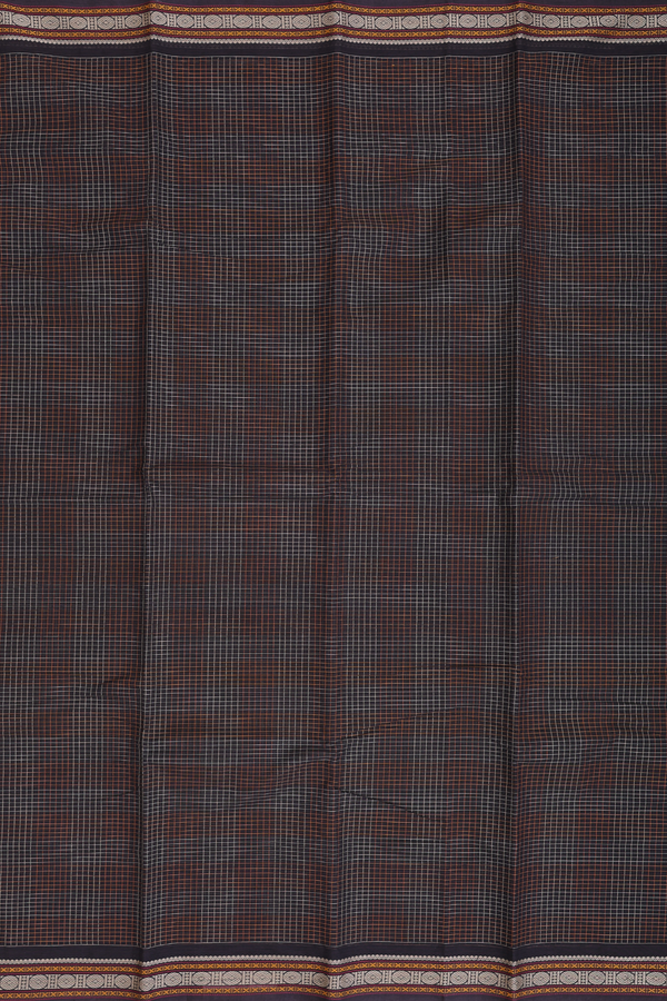Kanchi Cotton Saree In Dark Oak Brown With Checks Design
