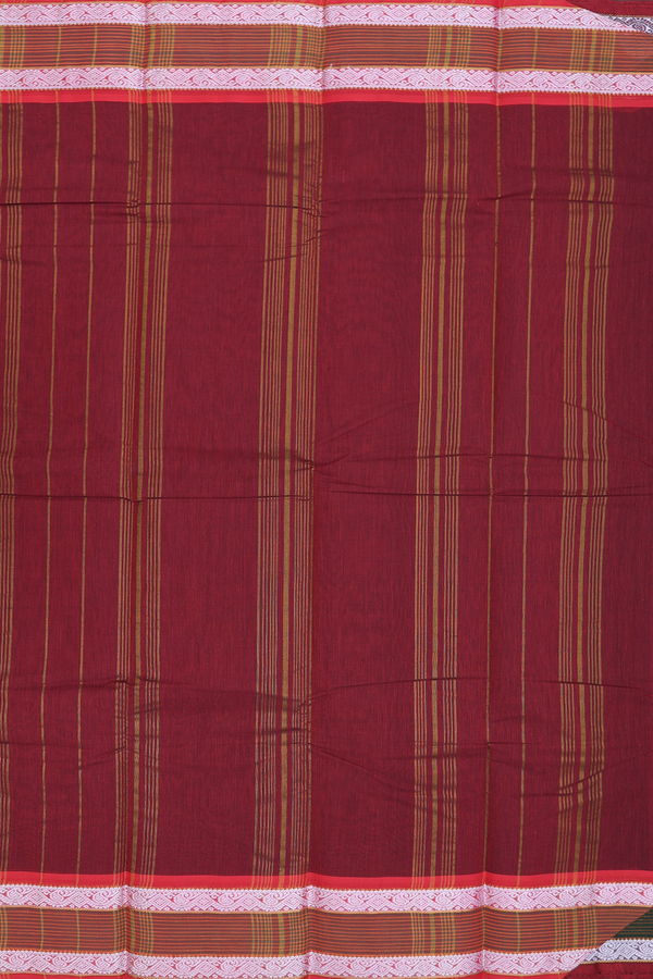 Kanchi Cotton Saree In Dark Oak Brown With Contrast Border