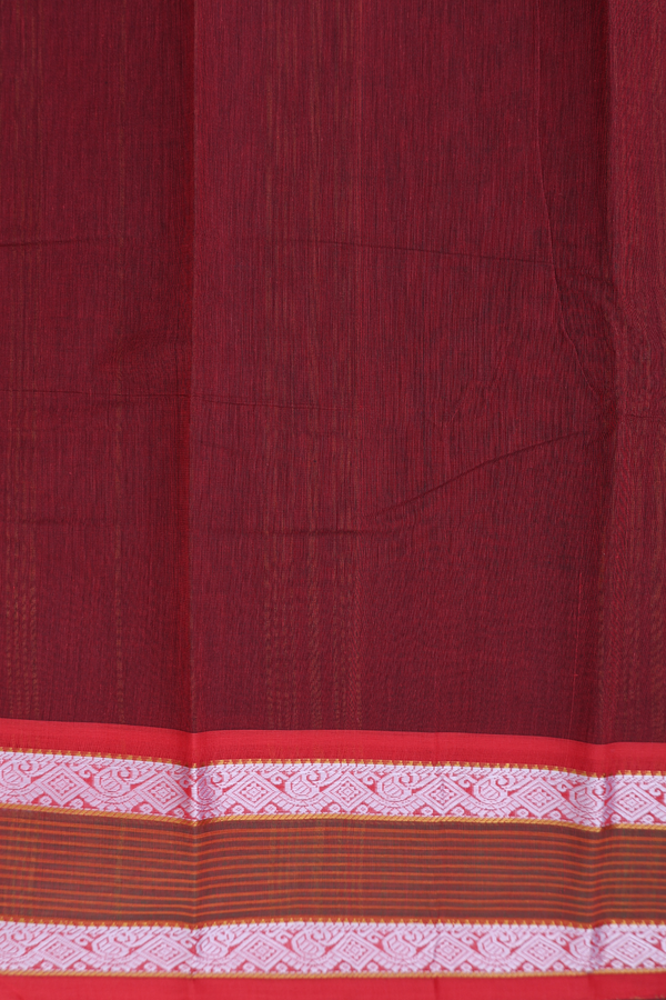 Kanchi Cotton Saree In Dark Oak Brown With Contrast Border