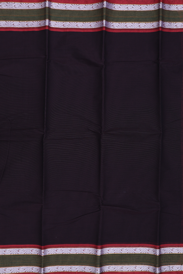 Kanchi Cotton Saree In Dark Oak Brown With Contrast Border