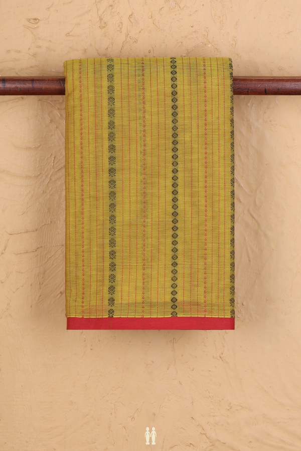 Kanchi Cotton Saree In Dark Yellow With Stripes Design
