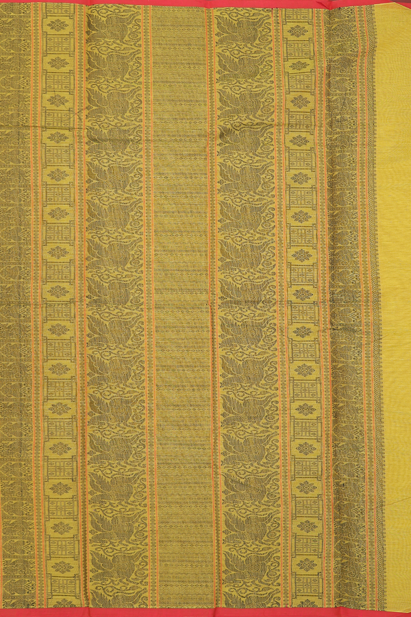 Kanchi Cotton Saree In Dark Yellow With Stripes Design