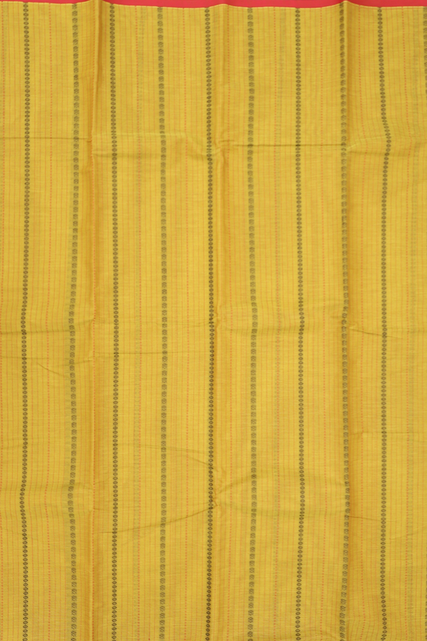 Kanchi Cotton Saree In Dark Yellow With Stripes Design