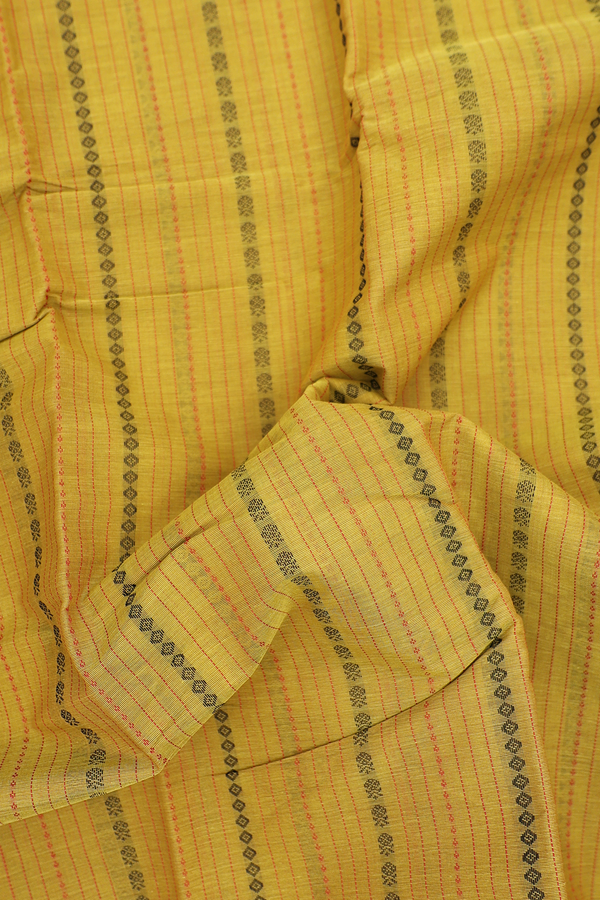 Kanchi Cotton Saree In Dark Yellow With Stripes Design