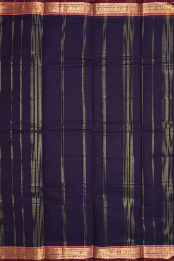 Kanchi Cotton Saree In Deep Purple With Contrast Border