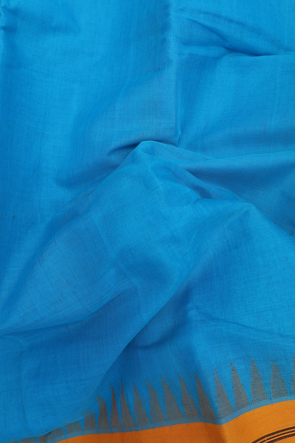Kanchi Cotton Saree In Deep Sky Blue With Contrast Border