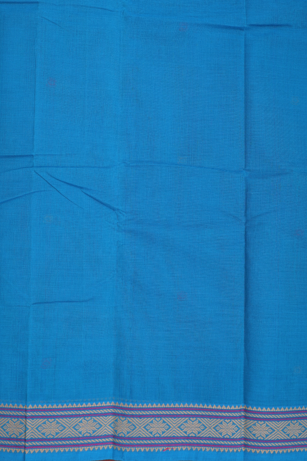 Kanchi Cotton Saree In Deep Sky Blue With Threadwork Buttas