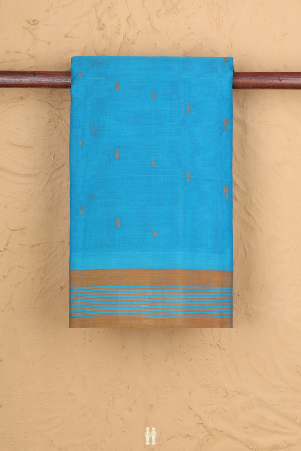 Kanchi Cotton Saree In Deep Sky Blue With Threadwork Buttis