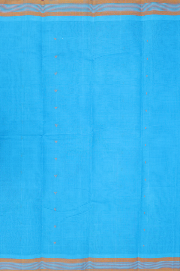 Kanchi Cotton Saree In Deep Sky Blue With Threadwork Buttis