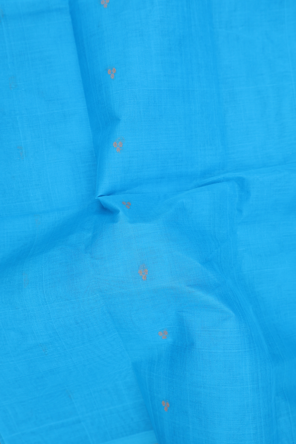 Kanchi Cotton Saree In Deep Sky Blue With Threadwork Buttis
