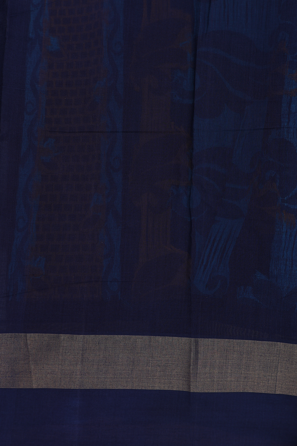 Kanchi Cotton Saree In Deep Sky Blue With Threadwork Motifs