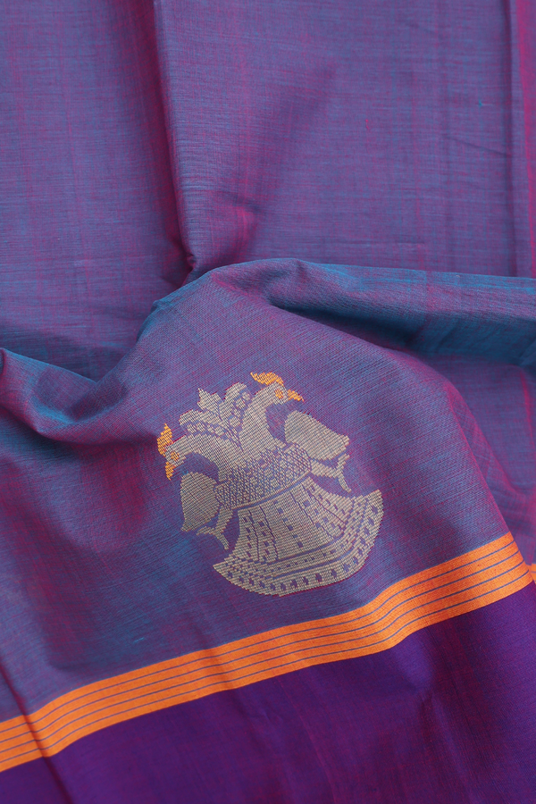 Kanchi Cotton Saree In Dual Tone With Iruthalai Pakshi Border