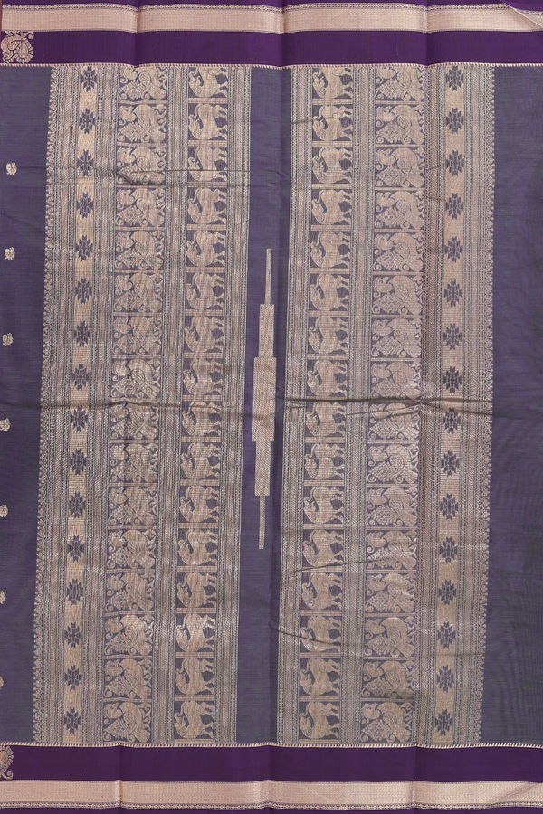 Kanchi Cotton Saree In Dual Tone With Peacock Buttas