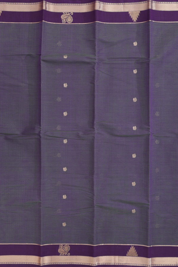 Kanchi Cotton Saree In Dual Tone With Peacock Buttas